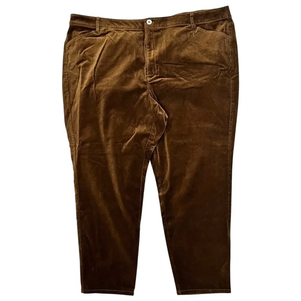 J Jill Brown Velour Pants Straight Leg Elastic Waist Stretch Size 26 - Picture 2 of 8